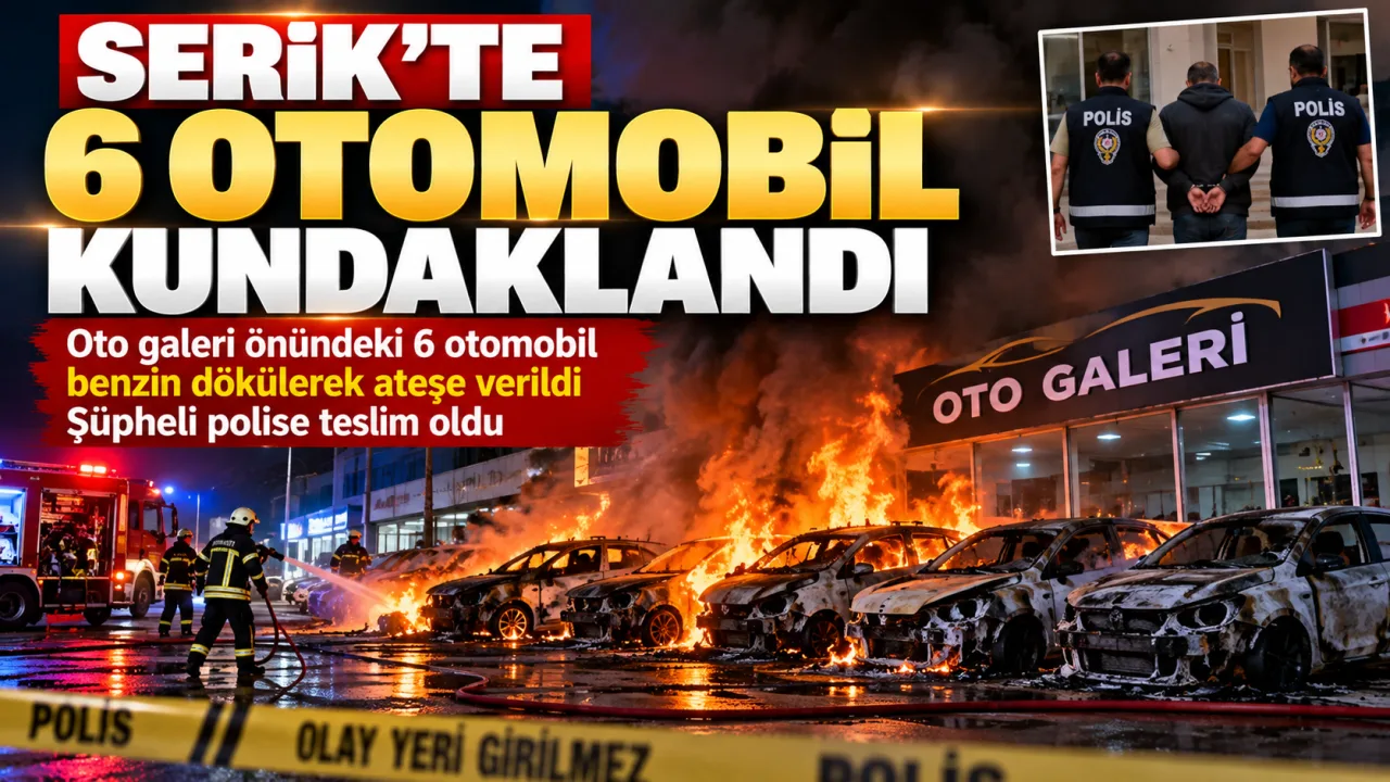SERİK’TE OTO GALERİ ÖNÜNDE 6 OTOMOBİL ATEŞE VERİLDİ
