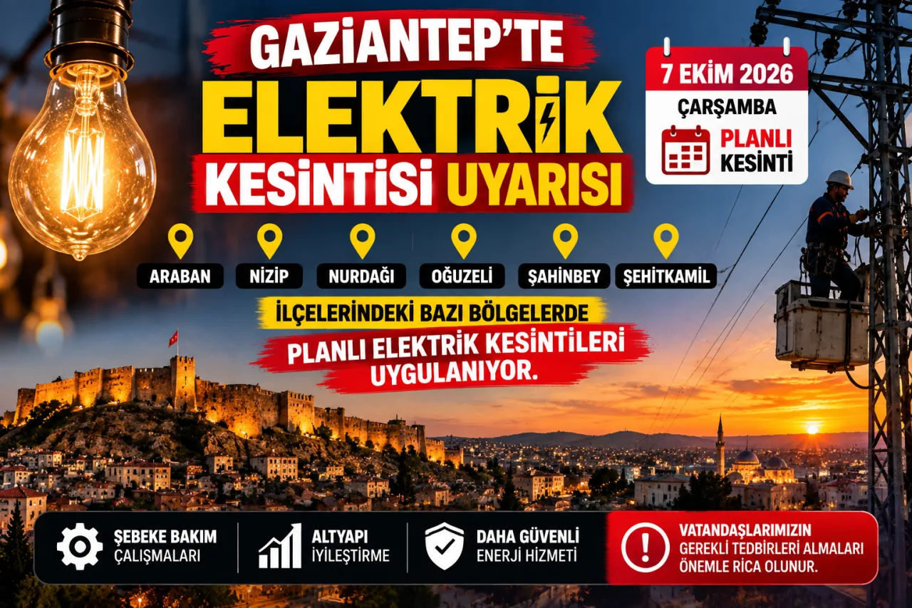GAZİANTEP’TE ELEKTRİK KESİNTİSİ UYARISI: 6 İLÇEDE ÇALIŞMA VAR