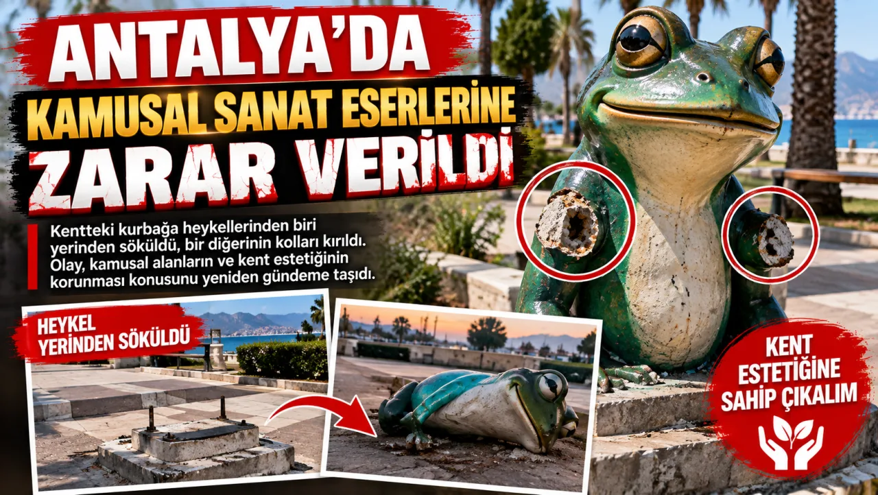 ANTALYA’DA KURBAĞA HEYKELLERİNE SALDIRI: BİRİ YERİNDEN SÖKÜLDÜ, DİĞERİNİN KOLLARI KIRILDI
